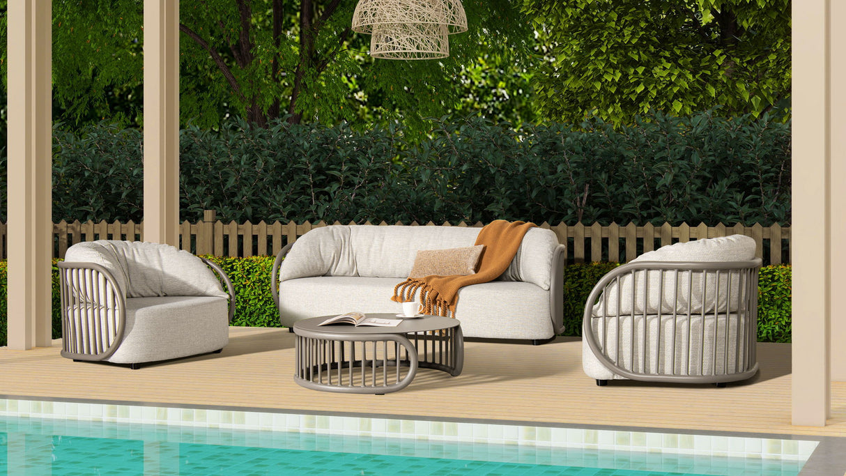 Harper - Indoor/Outdoor Modern Round Coffee Table - Geige Taupe Aluminum by Jennifer Taylor Home | Bel Furniture