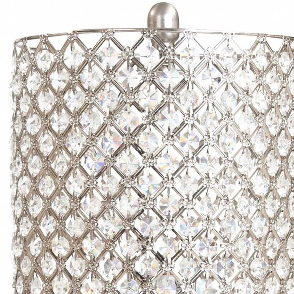 Chrome Floor Lamp With Clear Faux Crystal Drum Shade - Silver