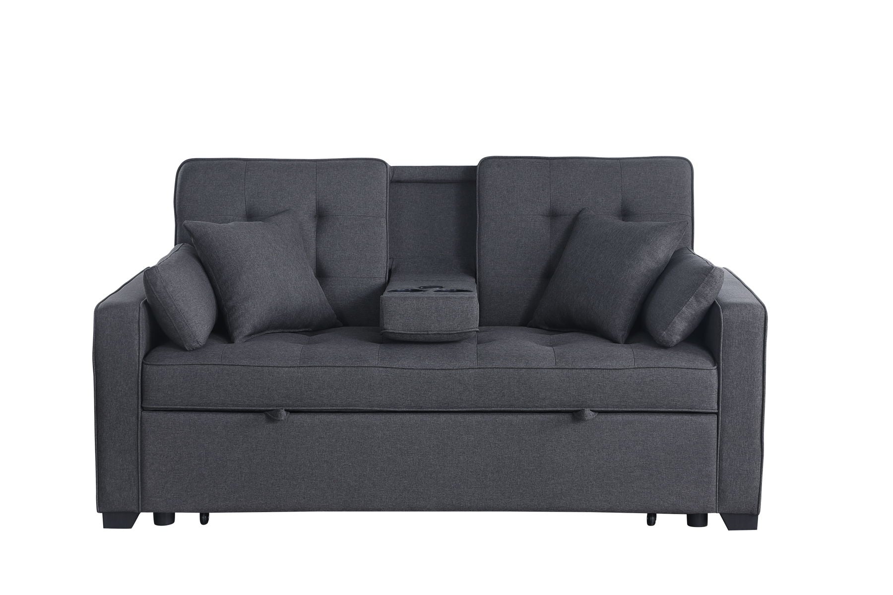 Cody II - Convertible Sleeper Loveseat With Cup Holder, Charging Ports and Pocket - Dark Gray