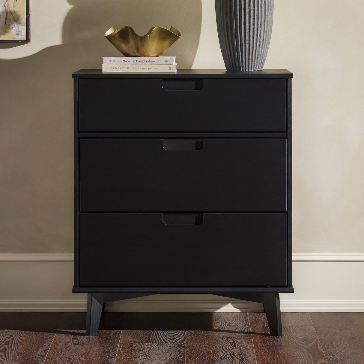 Mid Century Modern 3 Drawer Dresser - Black by Walker Edison | Bel Furniture
