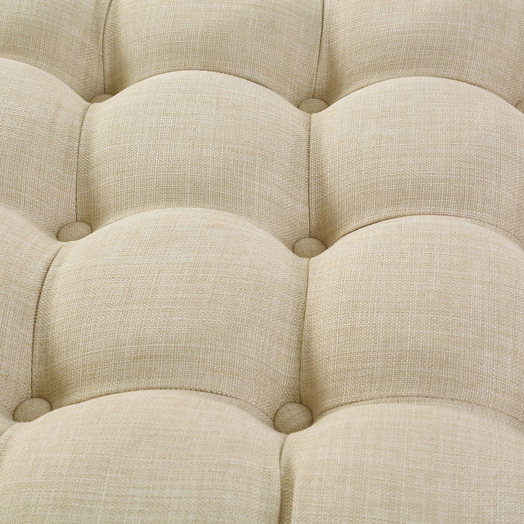 Linen Rolling Tufted Round Cocktail Ottoman - Beige