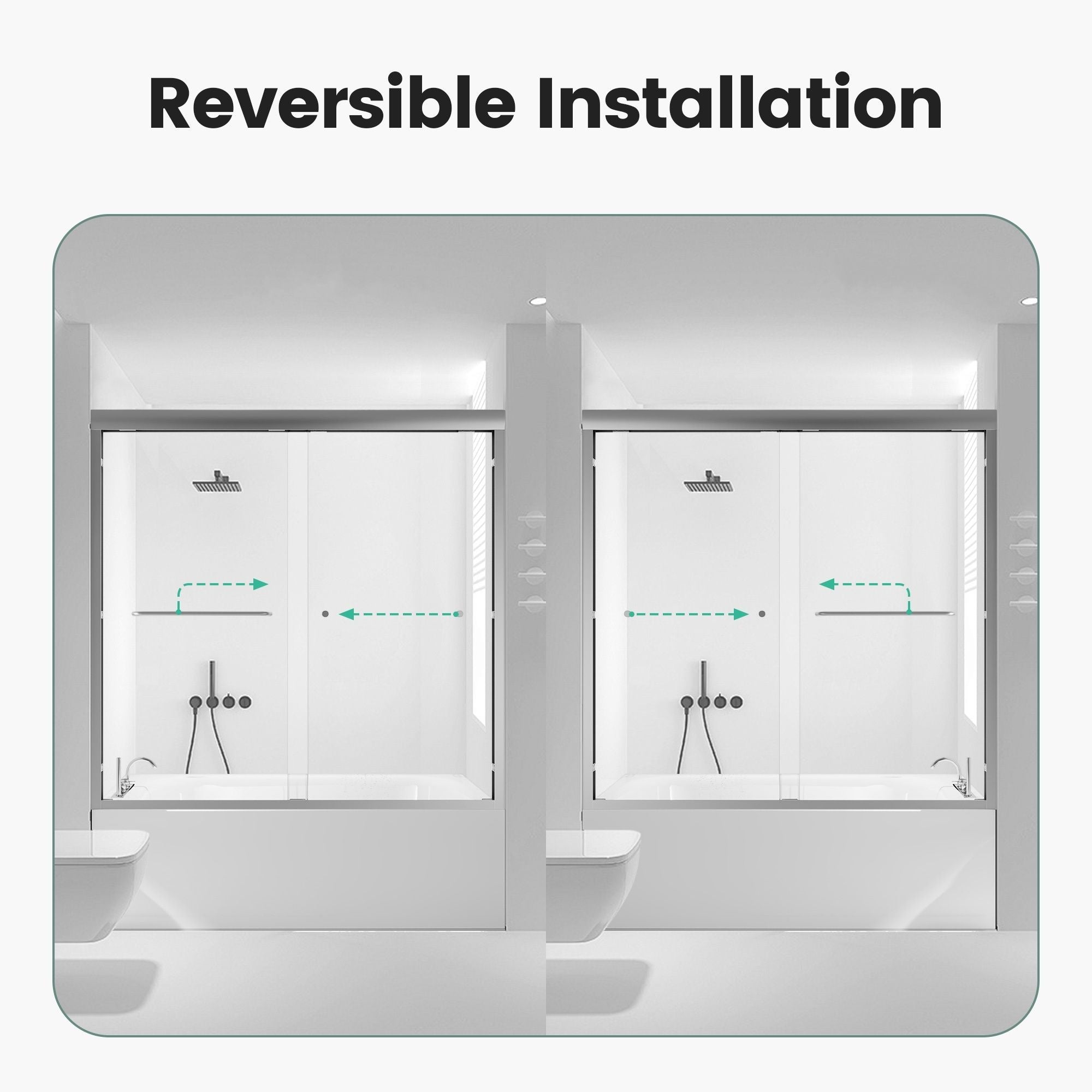 56" -60" W*58" H Semi-Frameless Double Sliding Tub Door, Bypass Bathtub Shower, 1 / 4" (6Mm) Thick SGCC Tempered Glass Door - Chrome