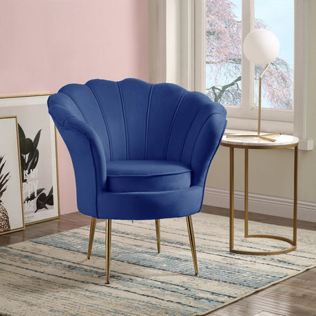 Angelina - Velvet Scalloped Back Barrel Accent Chair With Metal Legs by Lilola Home | Bel Furniture
