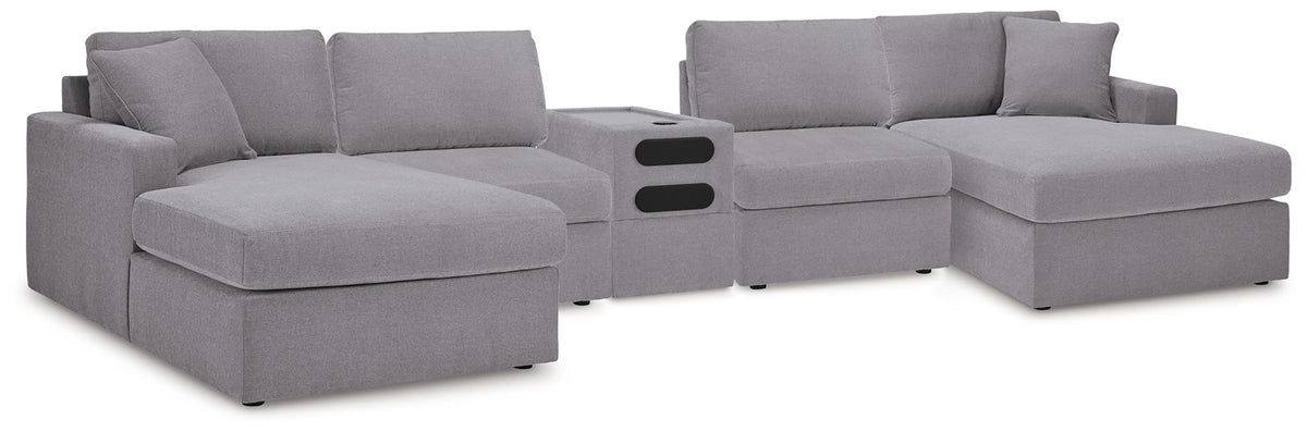 Modmax - Granite - Sectional Gray 5 Pc. Sectional With Double Chaise and Audio Console by Signature Design by Ashley® | Bel Furniture