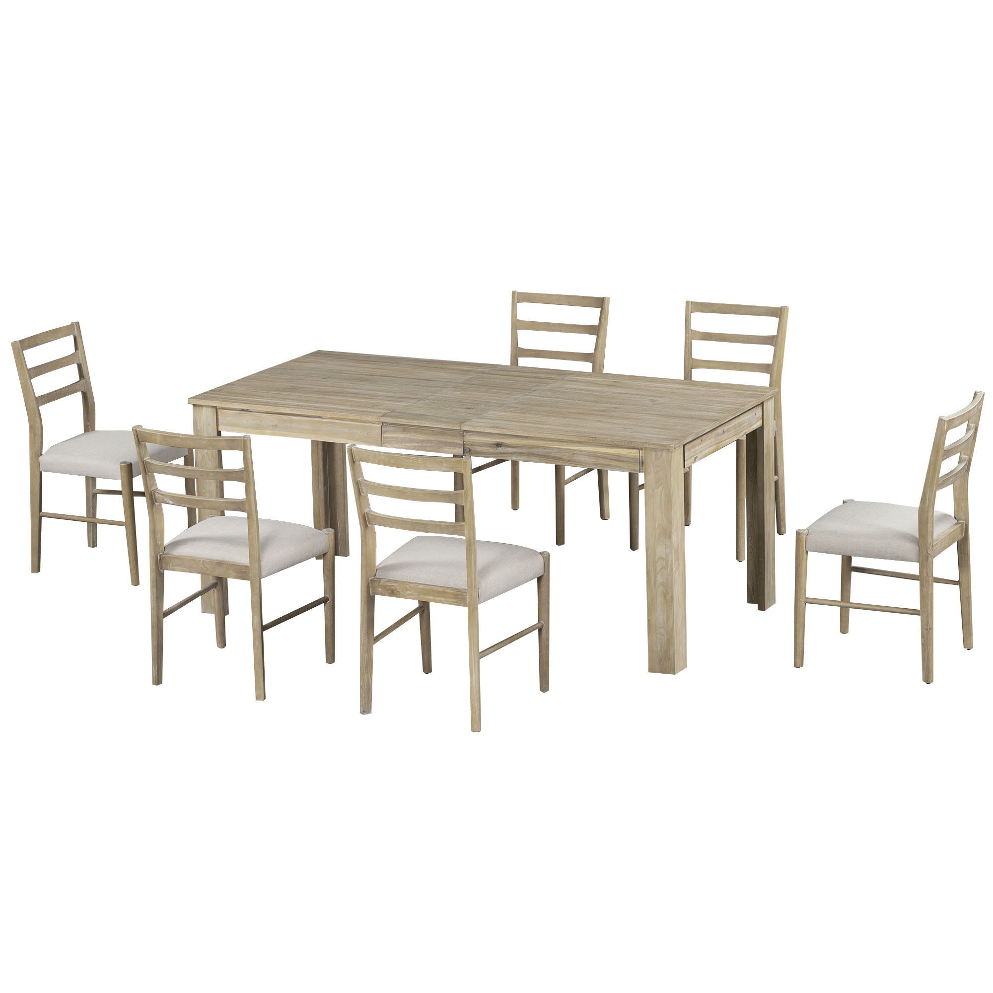 Wooden Dining Table Set Mutifunctional Extendable Table With Leaf And 2 Drawers, Dining Chairs With Soft Cushion