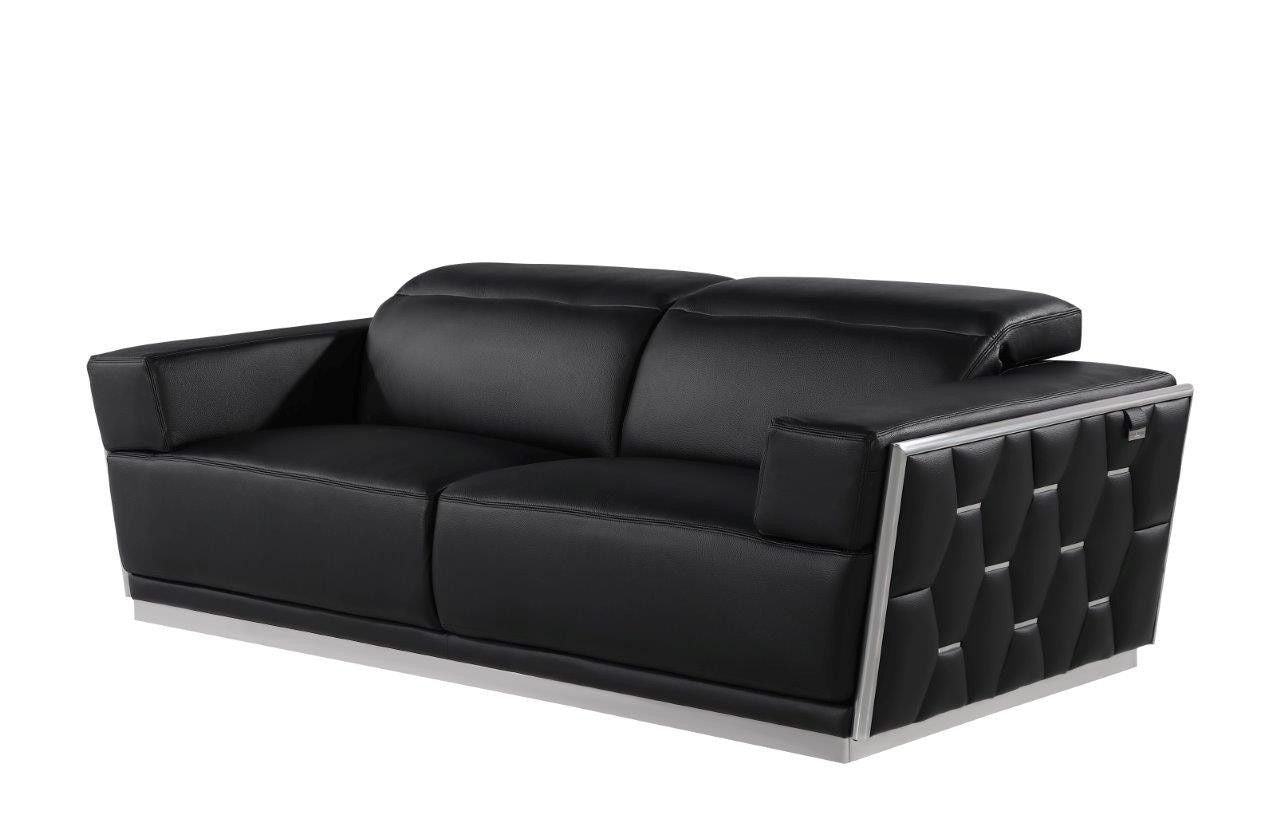 Leather Sofa - Black / Silver