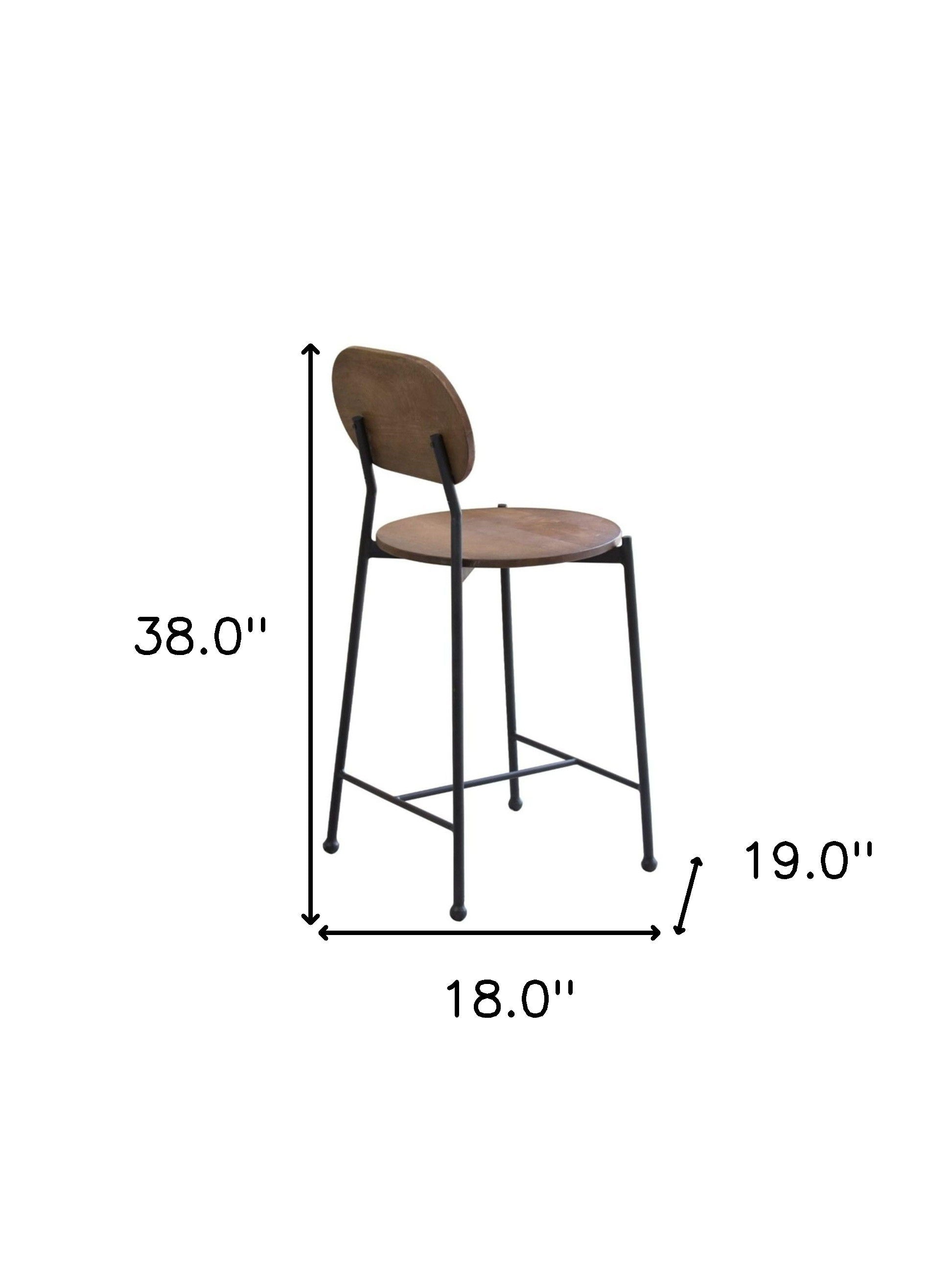 Iron Low Back Bar Height Bar Chair - Brown / Black