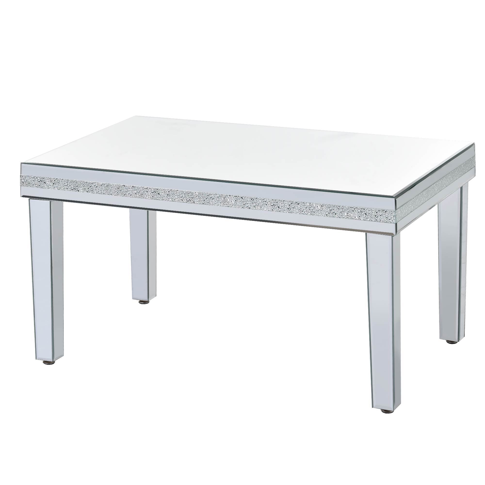 Fashionable Modern Glass MirroredTable With Crystal Design And Adjustable Height Legs