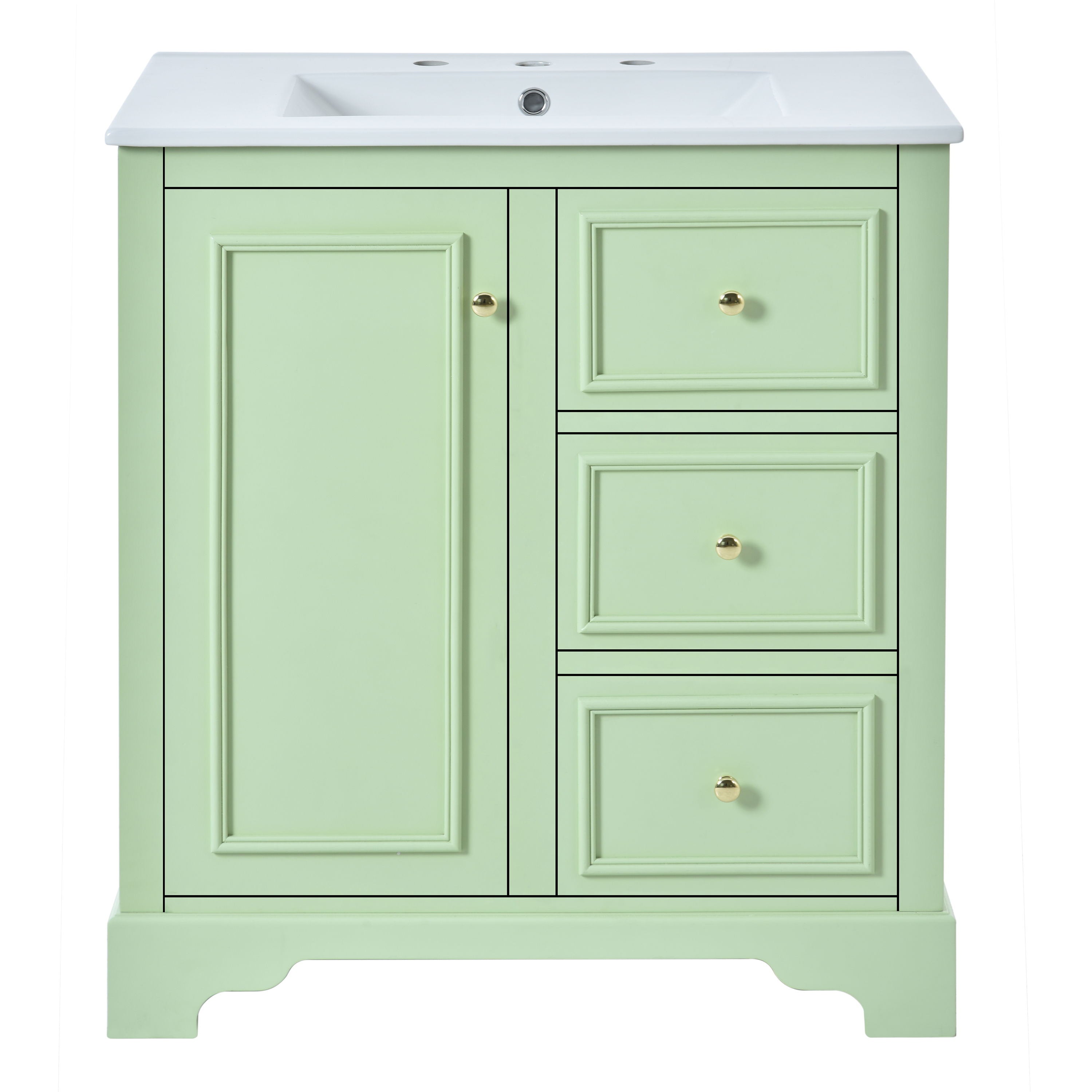 Bathroom Vanity Cabinet With Ceramic Basin, 3 Drawers And Adjustable Shelves