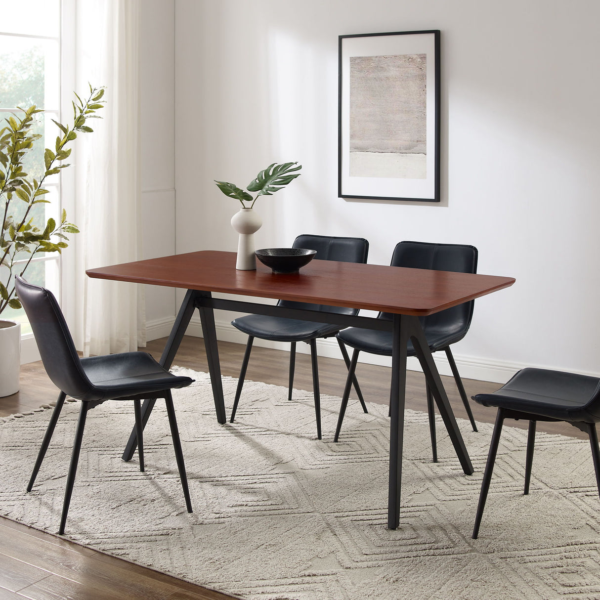 Contemporary V Leg Veneer Dining Table - Dark Walnut by Walker Edison | Bel Furniture