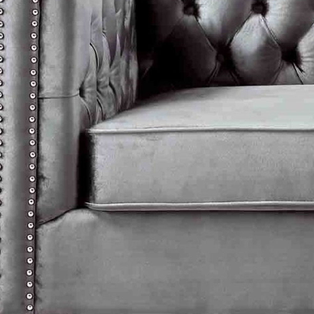 Velvet Sofa With Silver Legs - Gray