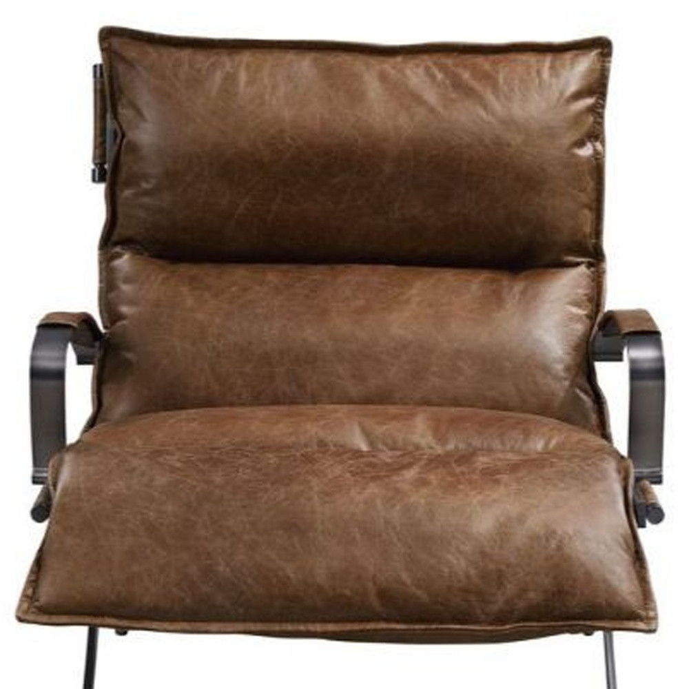 Top Grain Leather And Steel Lounge Chair - Brown