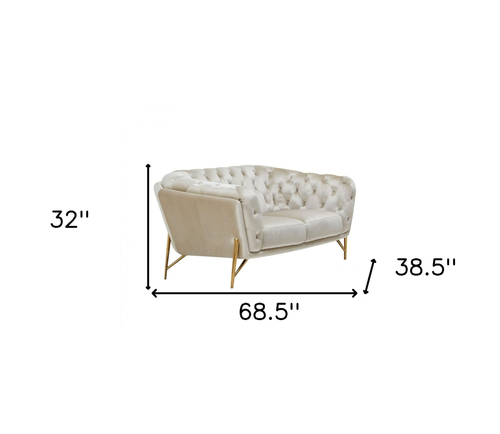 Tufted Velvet Chesterfield Love Seat - Pearl / Gold