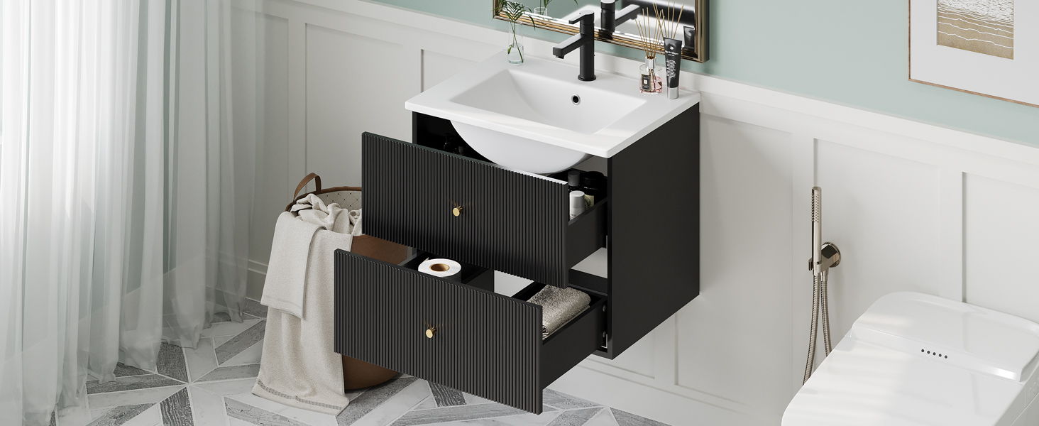 Wall Mounted Bathroom Vanity With 2 Drawers, Ideal For Small Bathrooms