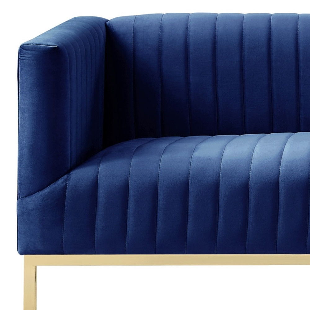 Velvet Sofa With Gold Legs - Navy Blue