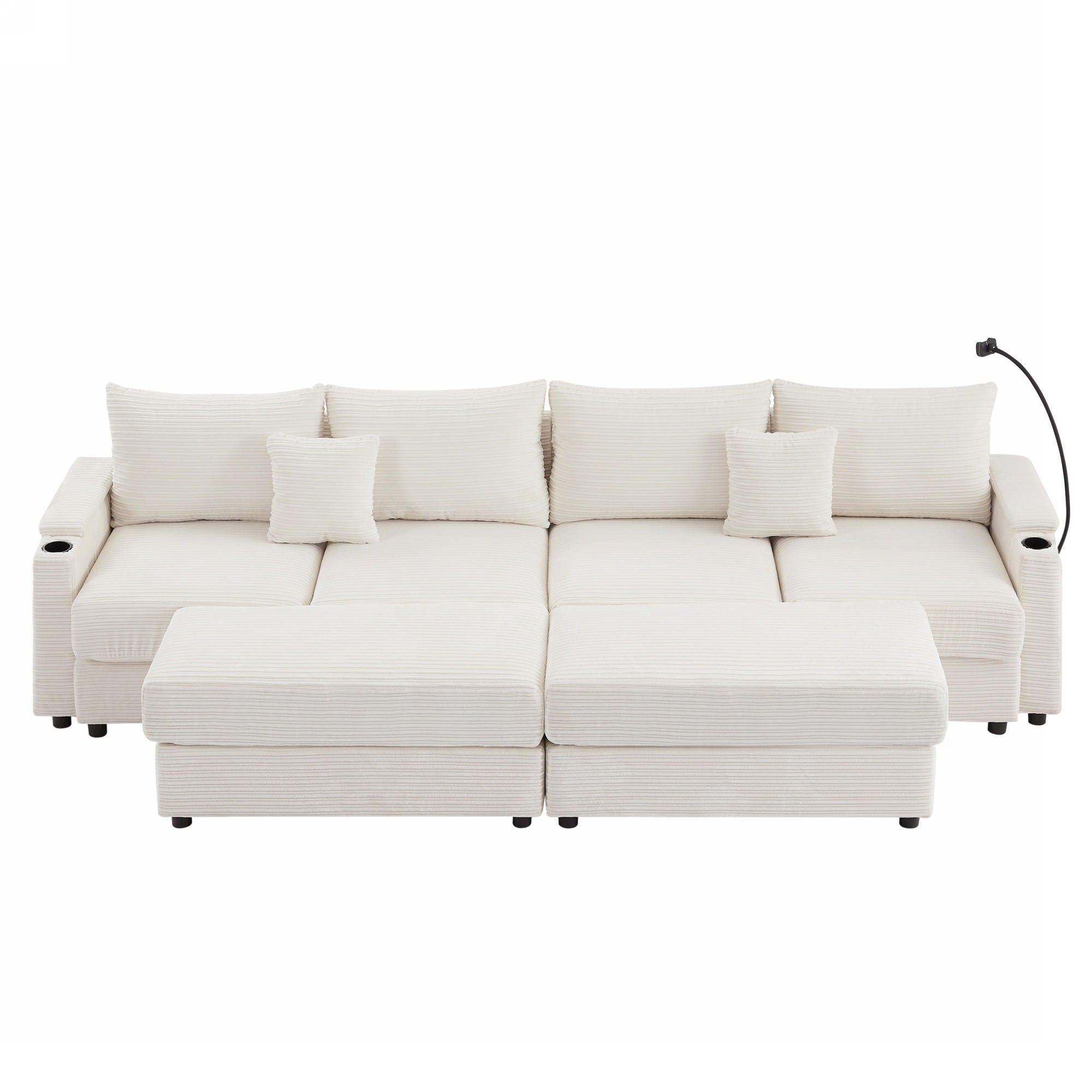 Modern Style Loveseat Sofa Sectional Sofa Couch With Storage Space, A Movable Ottoman, Two USB Ports, Two Cup Holders, A Phone Holder For Living Room