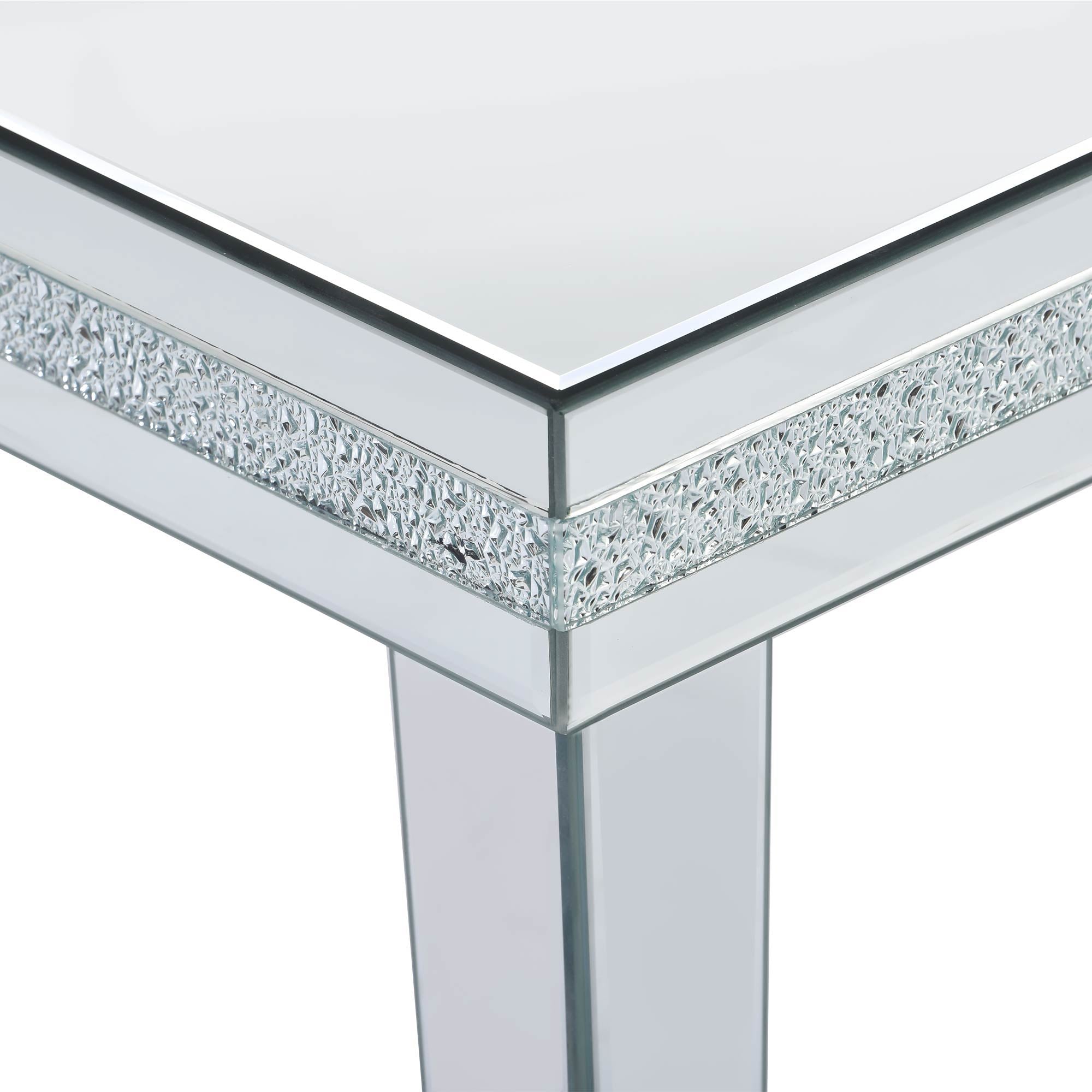 Fashionable Modern Glass MirroredTable With Crystal Design And Adjustable Height Legs