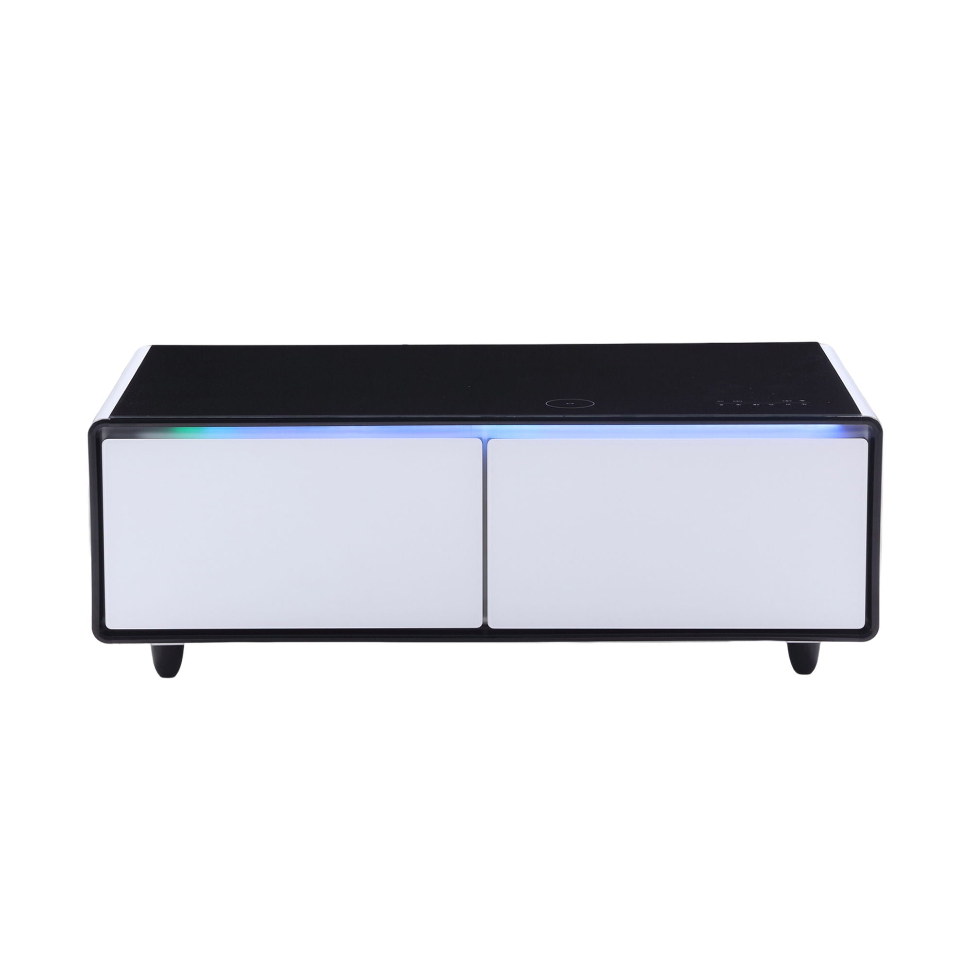 Modern Smart Coffee Table With Built-In Fridge, Bluetooth Speaker, Wireless Charging Module, Touch Control Panel, Power Socket, USB Interface, Outlet Protection, Atmosphere Light