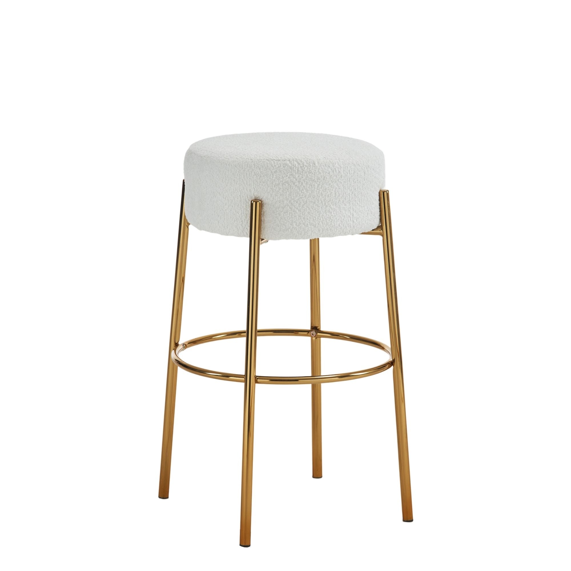 Round High Bar Stools (Set of 2), Contemporary Upholstered Dining Stools For Kitchens, Coffee Shops And Bar Stores - Gold Legs