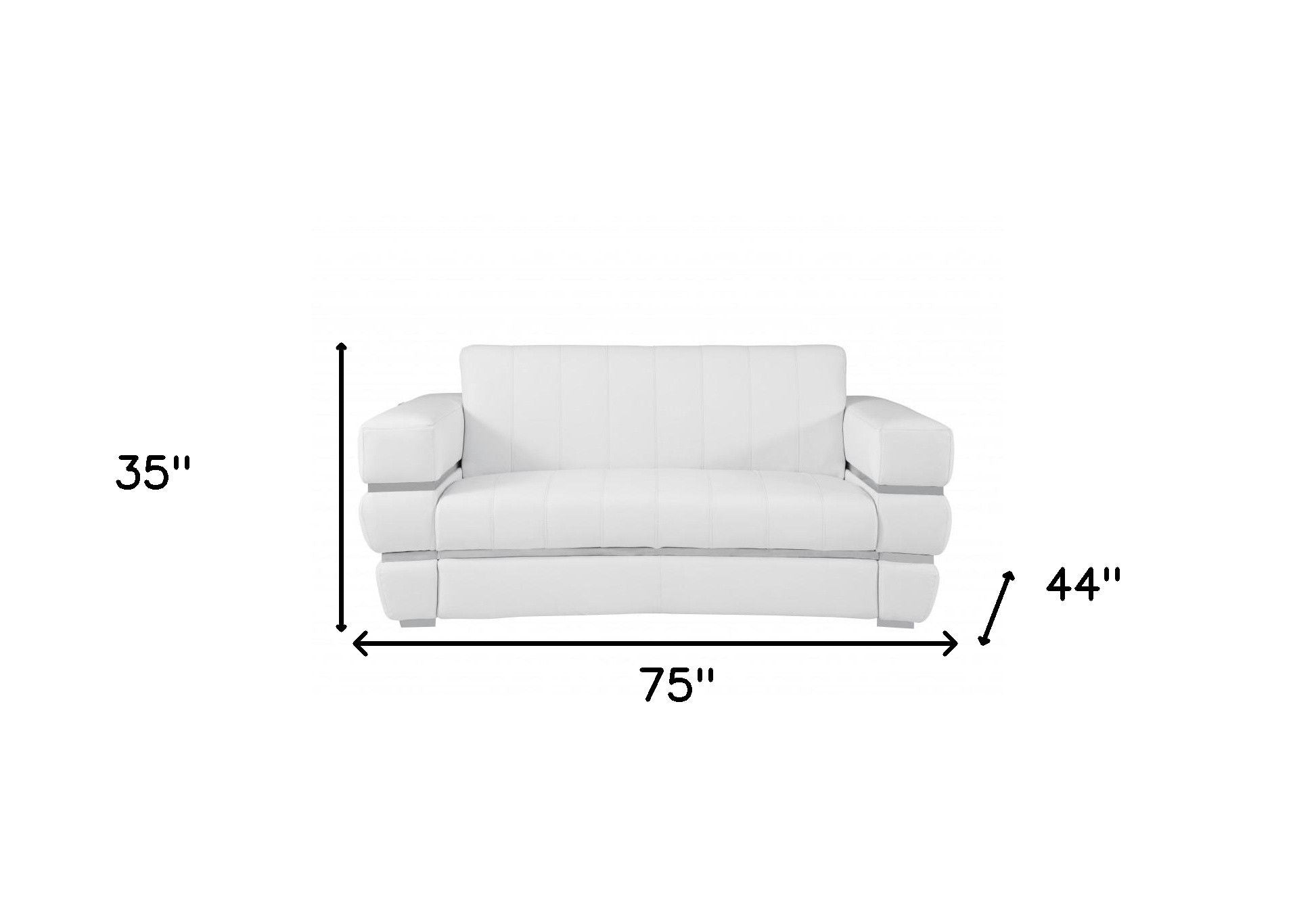 Italian Leather Loveseat - White / Silver