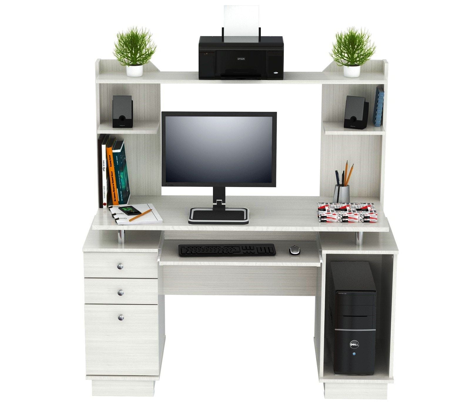 Computer Desk With Three Drawers - White