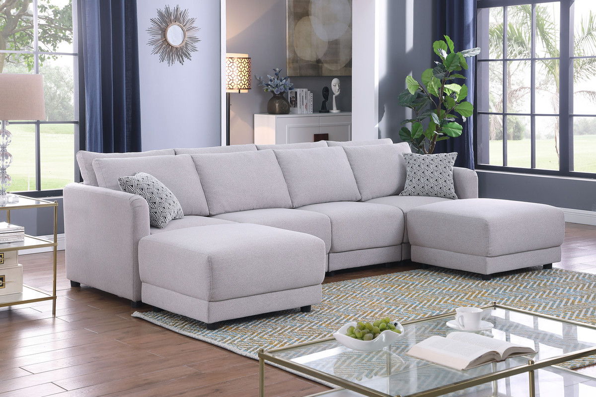 Penelope - Fabric Reversible Modular Sectional Sofa With Ottoman And Pillows