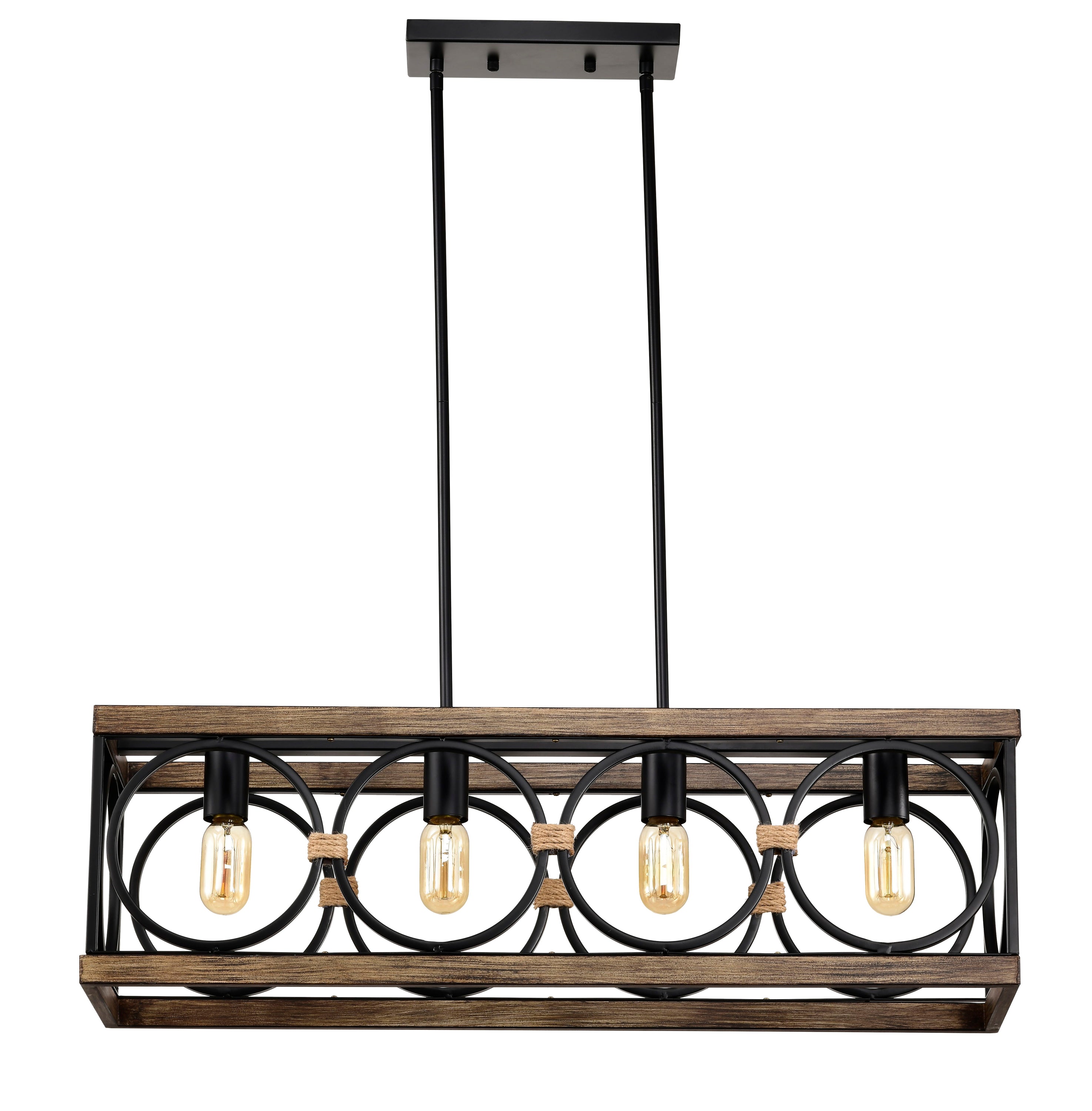 Kitchen Island Lights Ceiling Light Farmhouse Dining Room Light Fixture, Wood And Metal Rectangular Ceiling Light, Ceiling Lighting For Living Room, Conference Room, Home Office