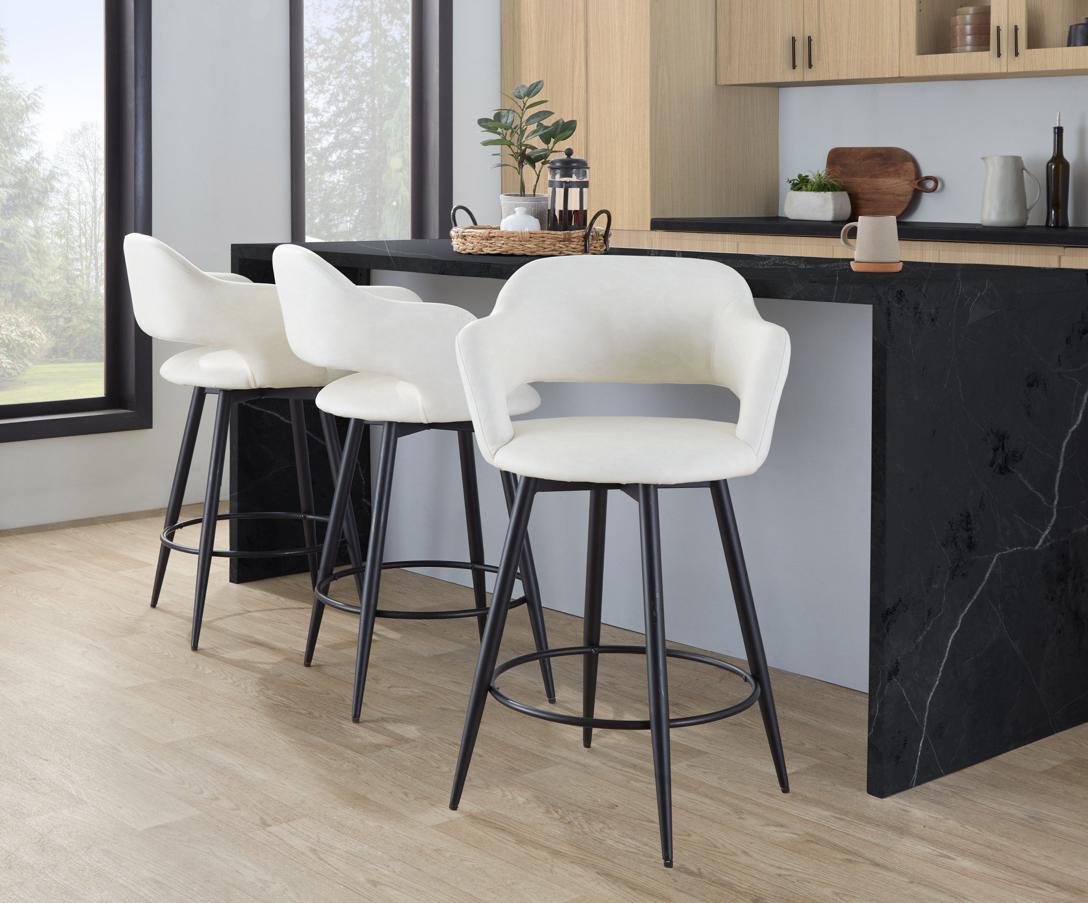 Margarite - Contemporary Fixed Height Counter Stool With Swivel With Round Footrest (Set of 2)