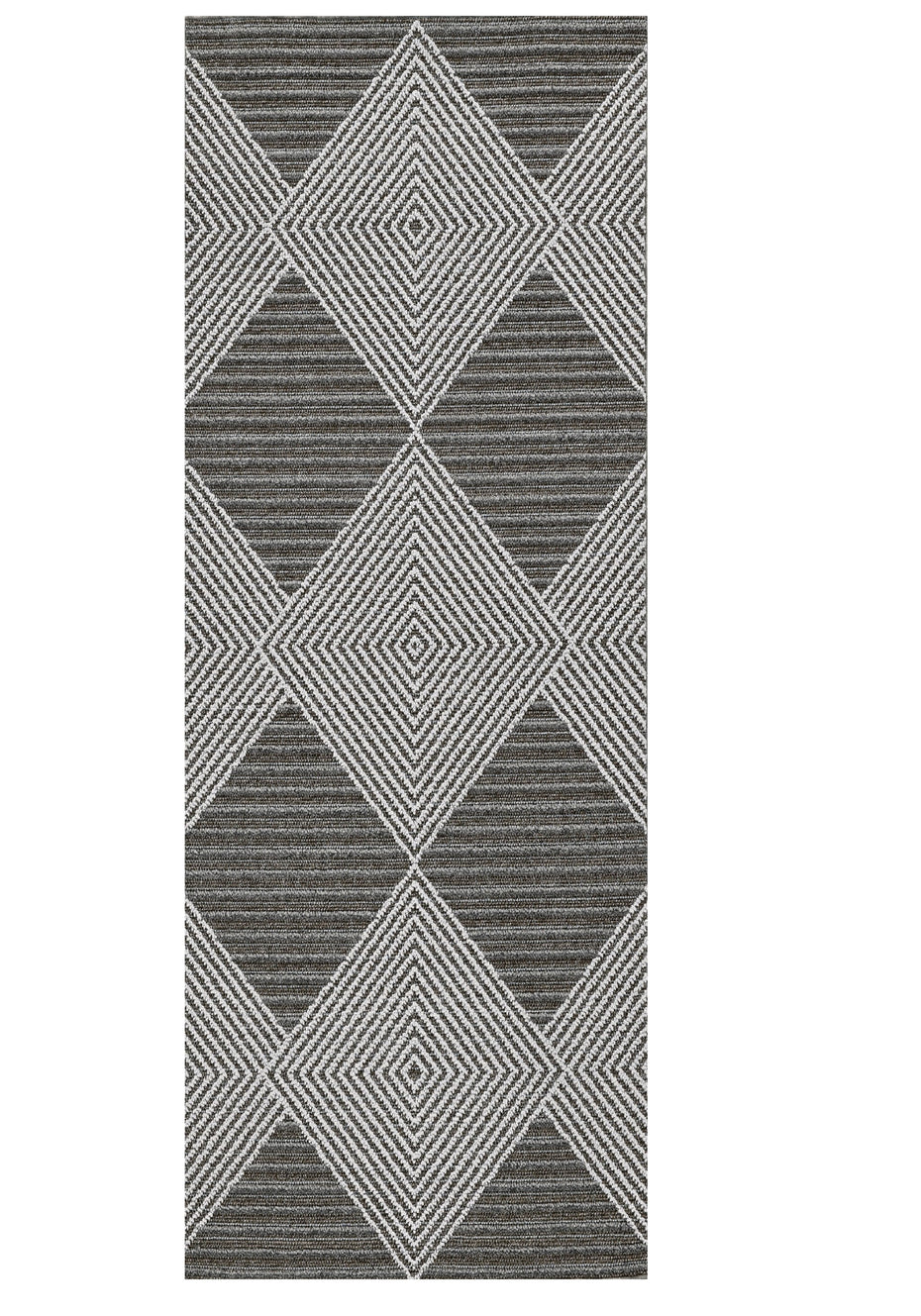 8' Machine Woven UV Treated Diamonds Indoor / Outdoor Runner Rug - Ivory Gray