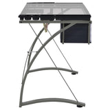 Melo - Glass Top DRAFting Table With Storage - Silver by CoasterEveryday | Bel Furniture