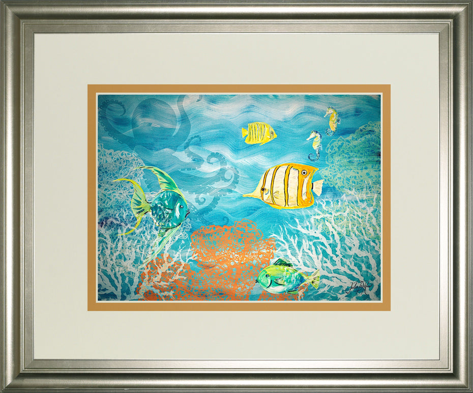 Under The Sea By Julie Derice - Framed Print Wall Art - Blue