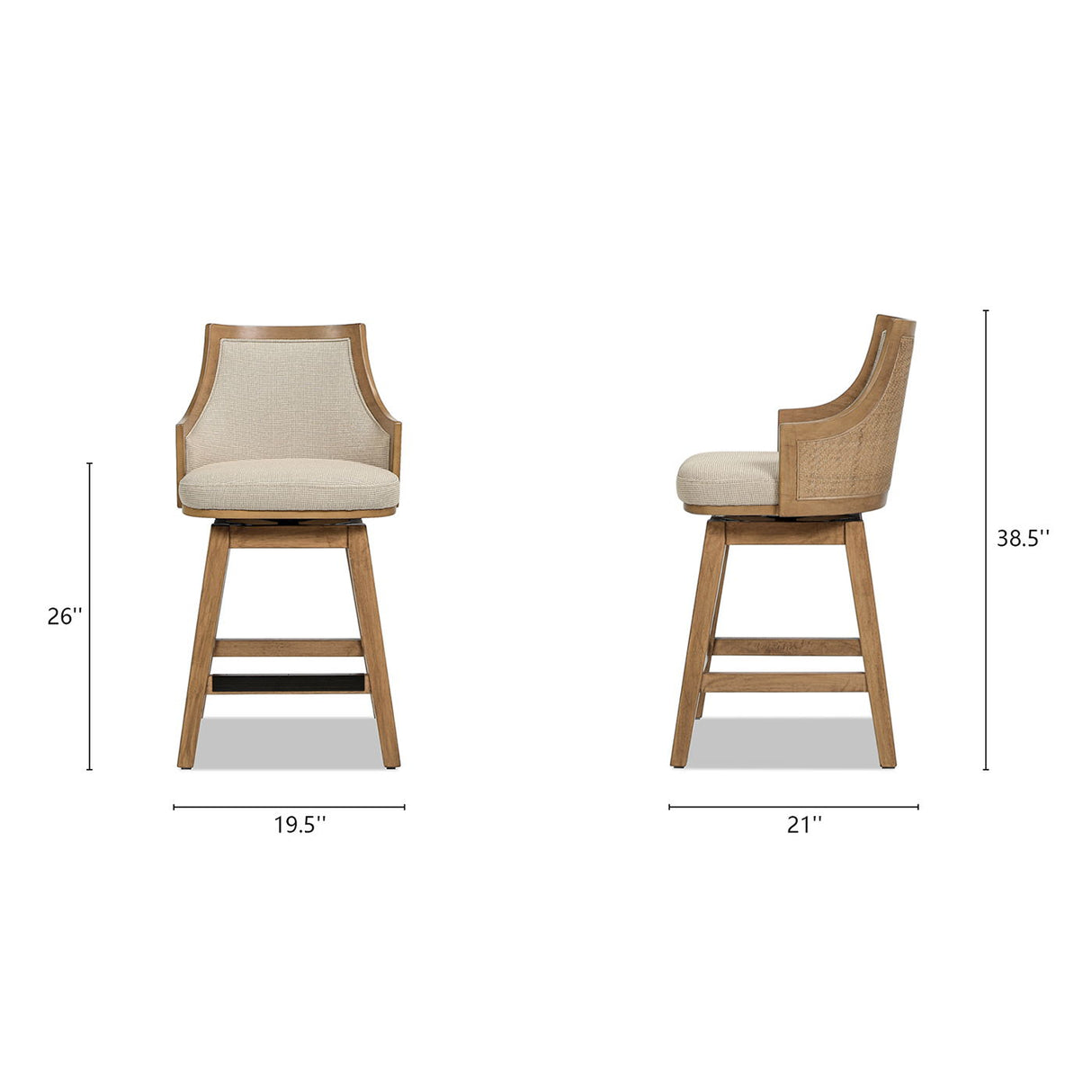 Bahama - Cane High Back Swivel Counter Stool With Recessed Arms Textured Weave - Taupe Beige by Jennifer Taylor Home | Bel Furniture