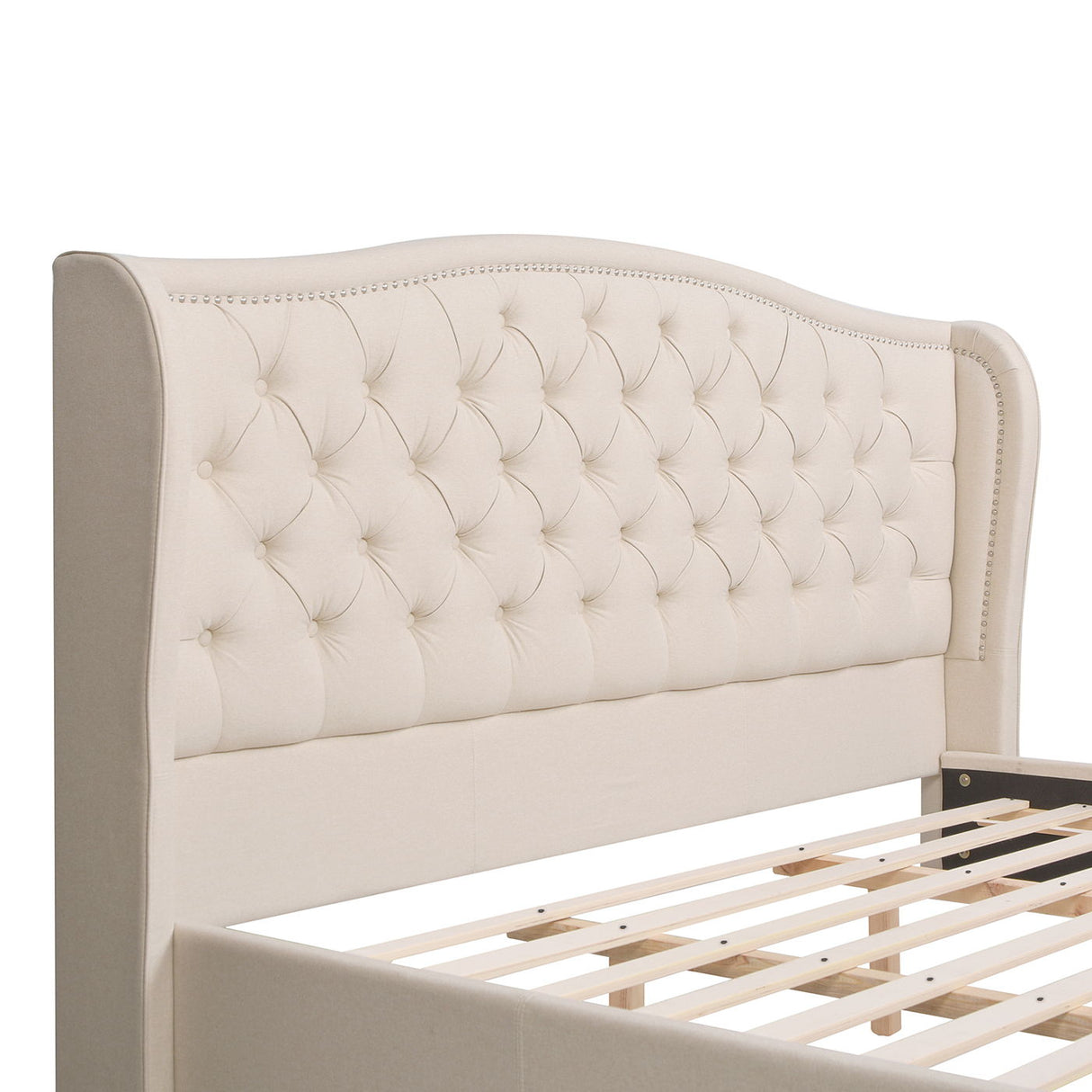 Fontana - Handcrafted Wingback Upholstered Platform Bed Frame by Jennifer Taylor Home | Bel Furniture