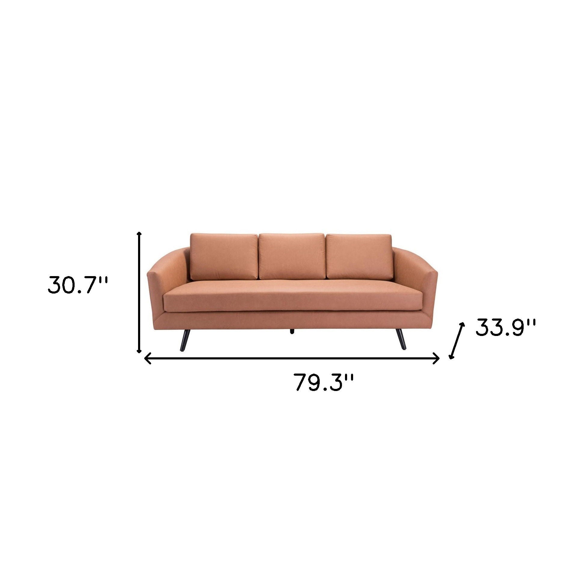 Faux Leather Sofa With Black Legs - Brown