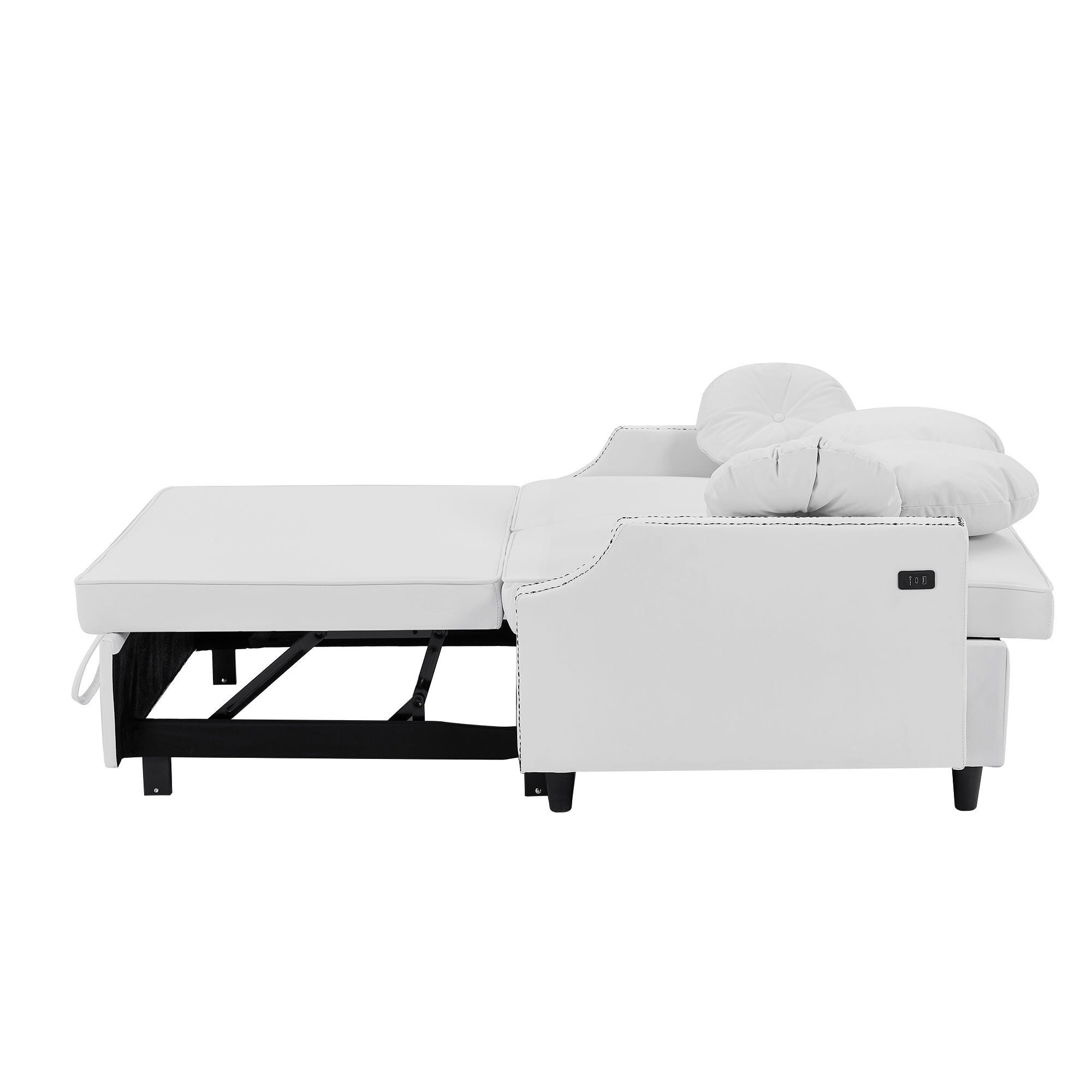 Multiple Adjustable Positions Sofa Bed Stylish Sofa Bed With A Button Tufted Backrest, Two USB Ports And Four Floral Lumbar Pillows For Living Room, Bedroom, Or Small Space