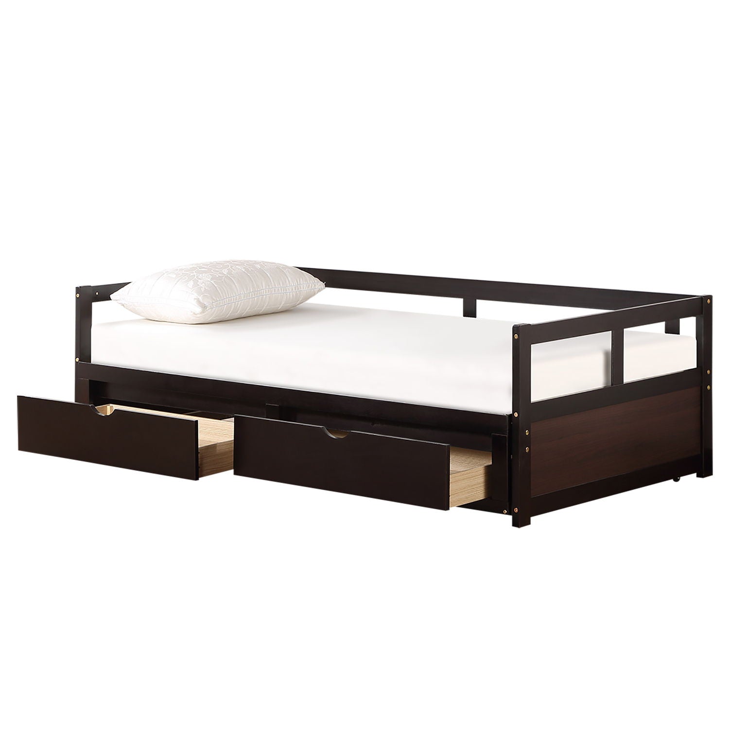 Wooden Daybed With Trundle Bed And Two Storage Drawers, Extendable Bed Daybed, Sofa Bed For Bedroom Living Room