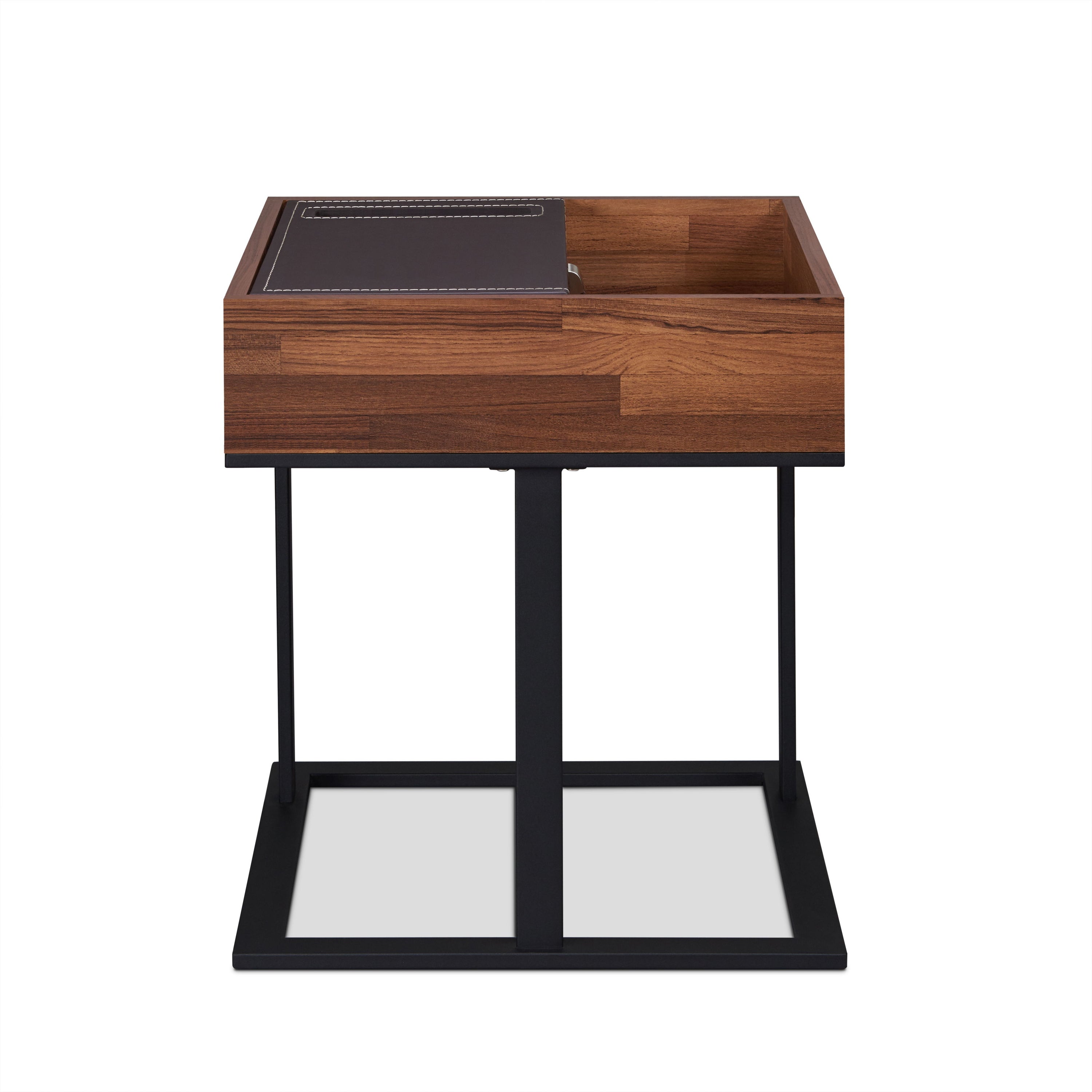 Sara II - Accent Table With Espresso PU Decor - Walnut / Sandy Black