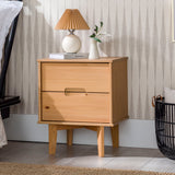 Mid-Century Modern Solid Wood 2 Drawer Nightstand - Natural Pine by Walker Edison | Bel Furniture