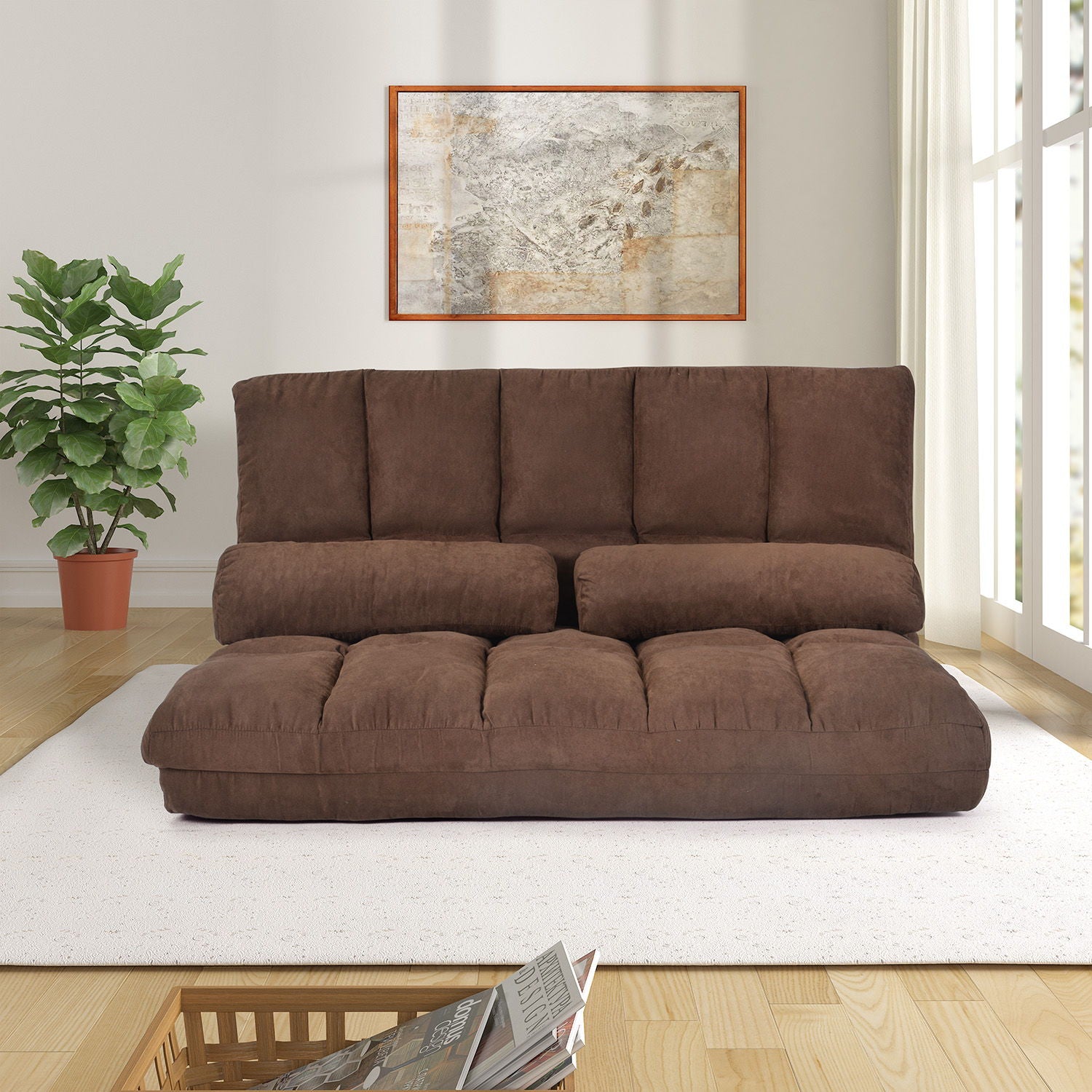 Double Chaise Lounge Sofa Floor Couch And Sofa With Two Pillows