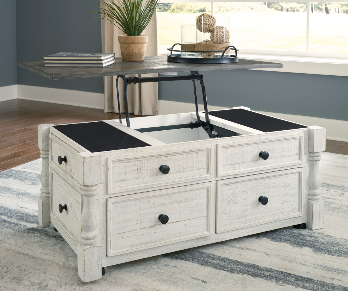 Havalance - White / Gray - Lift Top Cocktail Table with Storage Drawers by Signature Design by Ashley® | Bel Furniture
