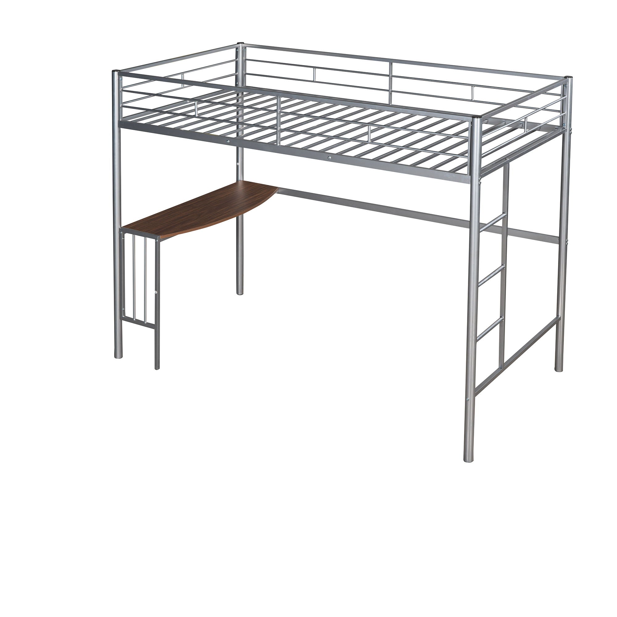 Twin Over Full Metal Bunk Bed With Desk, Ladder And Quality Slats For Bedroom - Silver