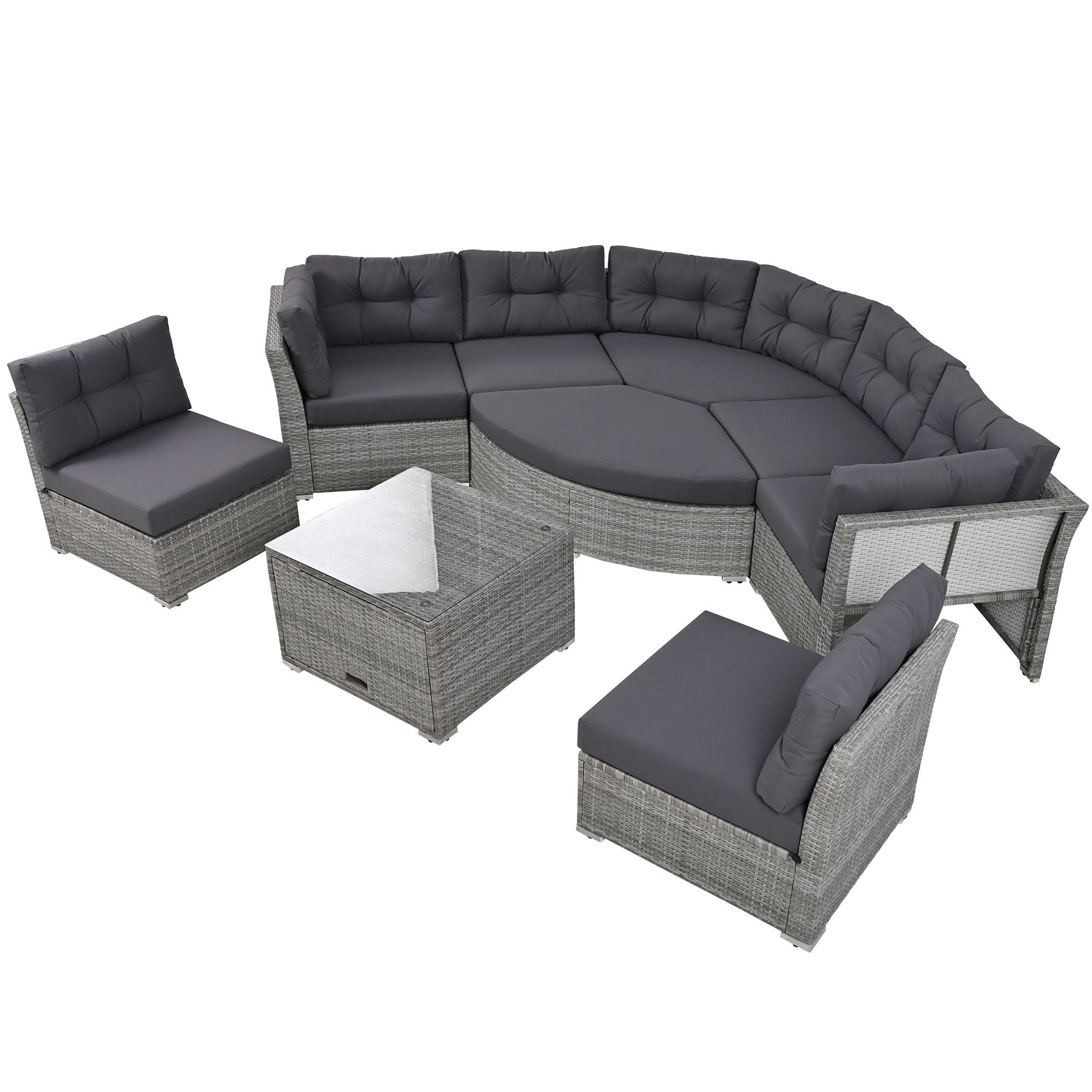 Patio Furniture Set Outdoor Furniture Daybed Rattan Sectional Furniture Set Patio Seating Group With Cushions And Center Table For Patio, Lawn, Backyard, Pool - Gray