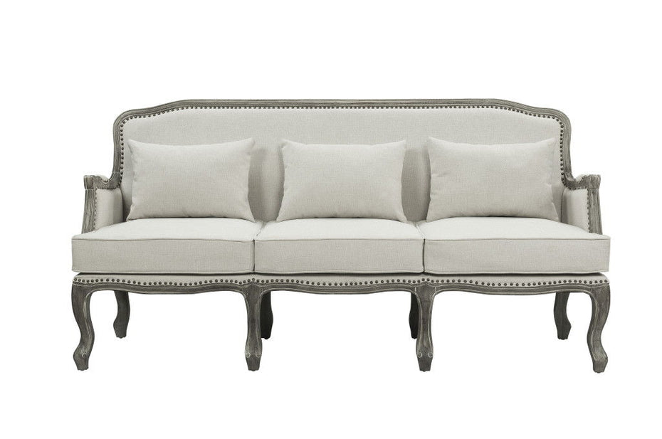 Linen Sofa With Brown Legs - Cream