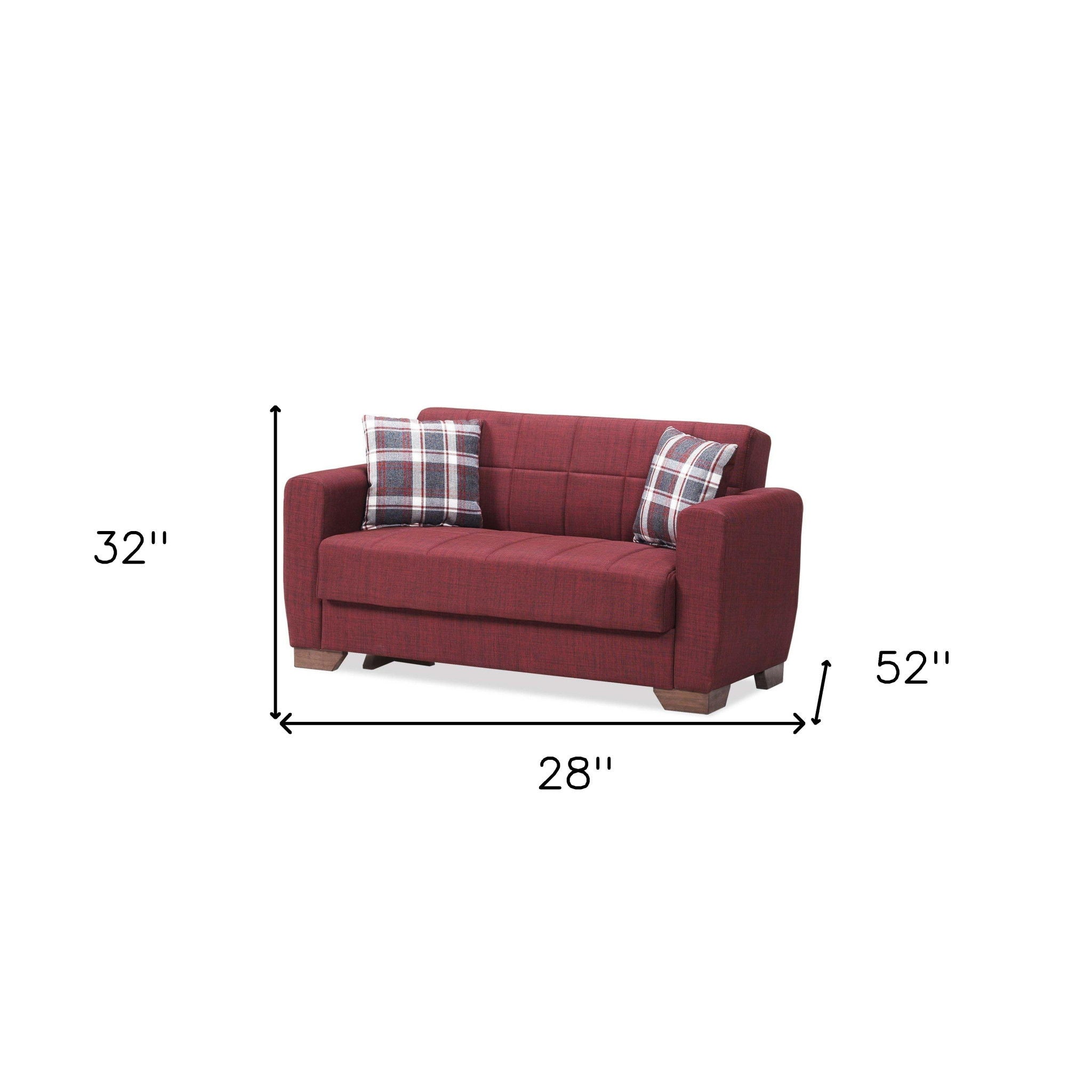 Chenille Futon Convertible Sleeper Love Seat With Storage And Toss Pillows - Burgundy Brown