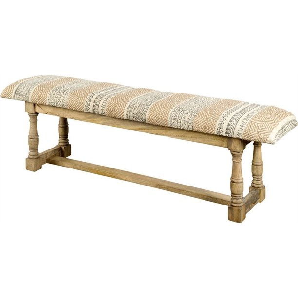 Upholstered Cotton Blend Trellis Bench - Orange / Ivory / Brown