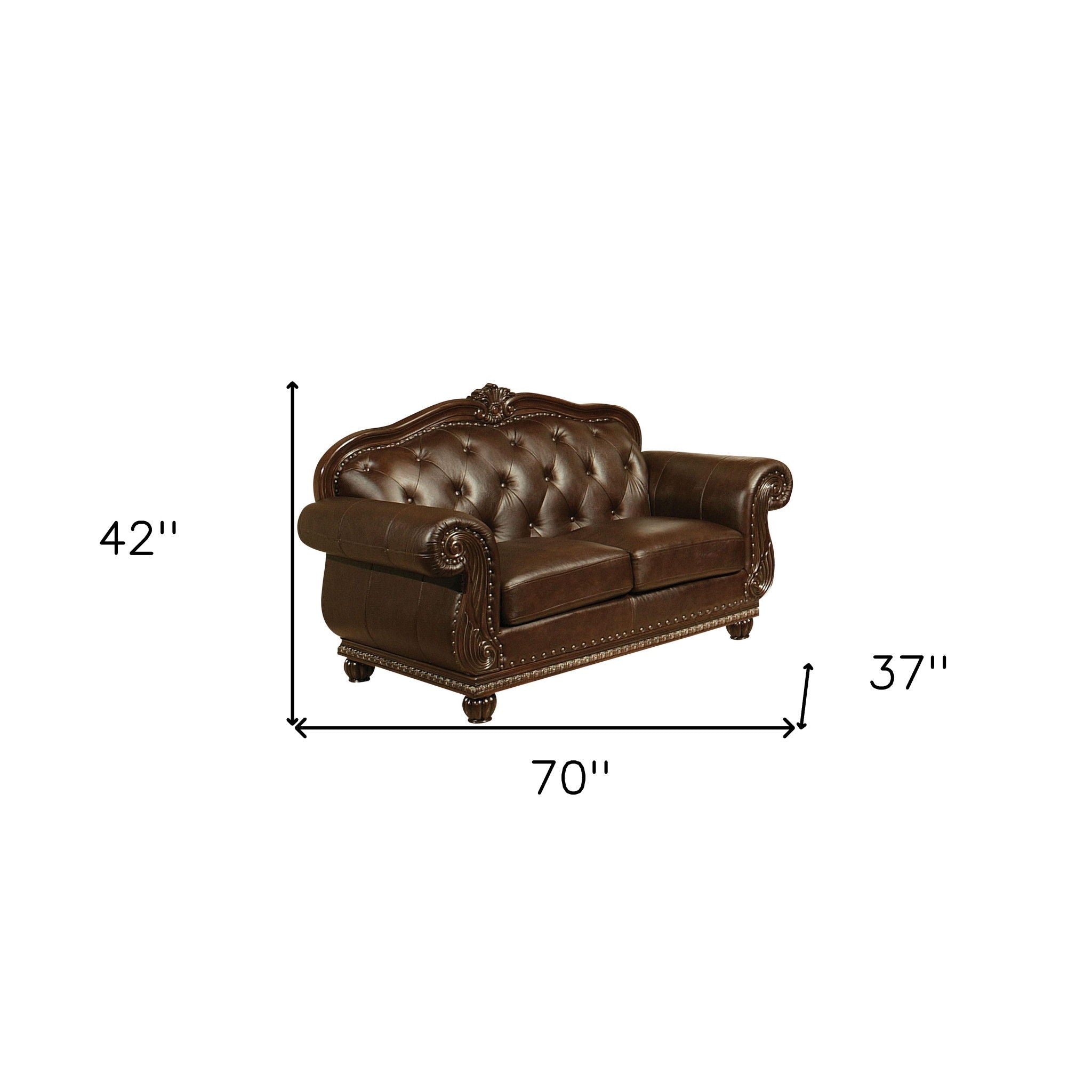 Faux Leather Nailhead Love Seat - Espresso / Black