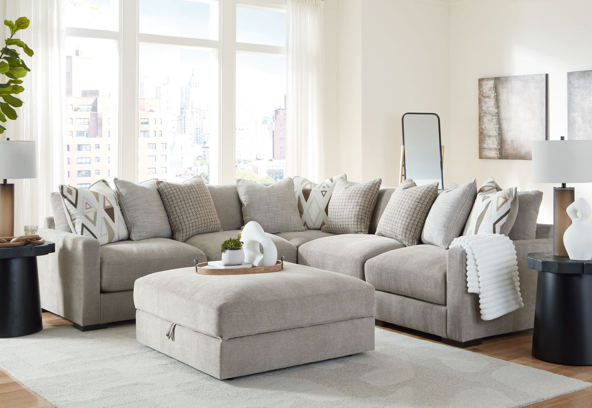 Aslan Court - Sectional With Ottoman Set Gray 6 Pc. - 5-Piece Sectional, Ottoman by Benchcraft® | Bel Furniture