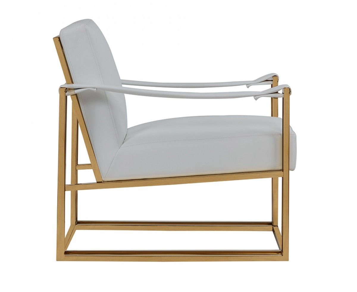 Faux Leather Lounge Chair - White / Gold