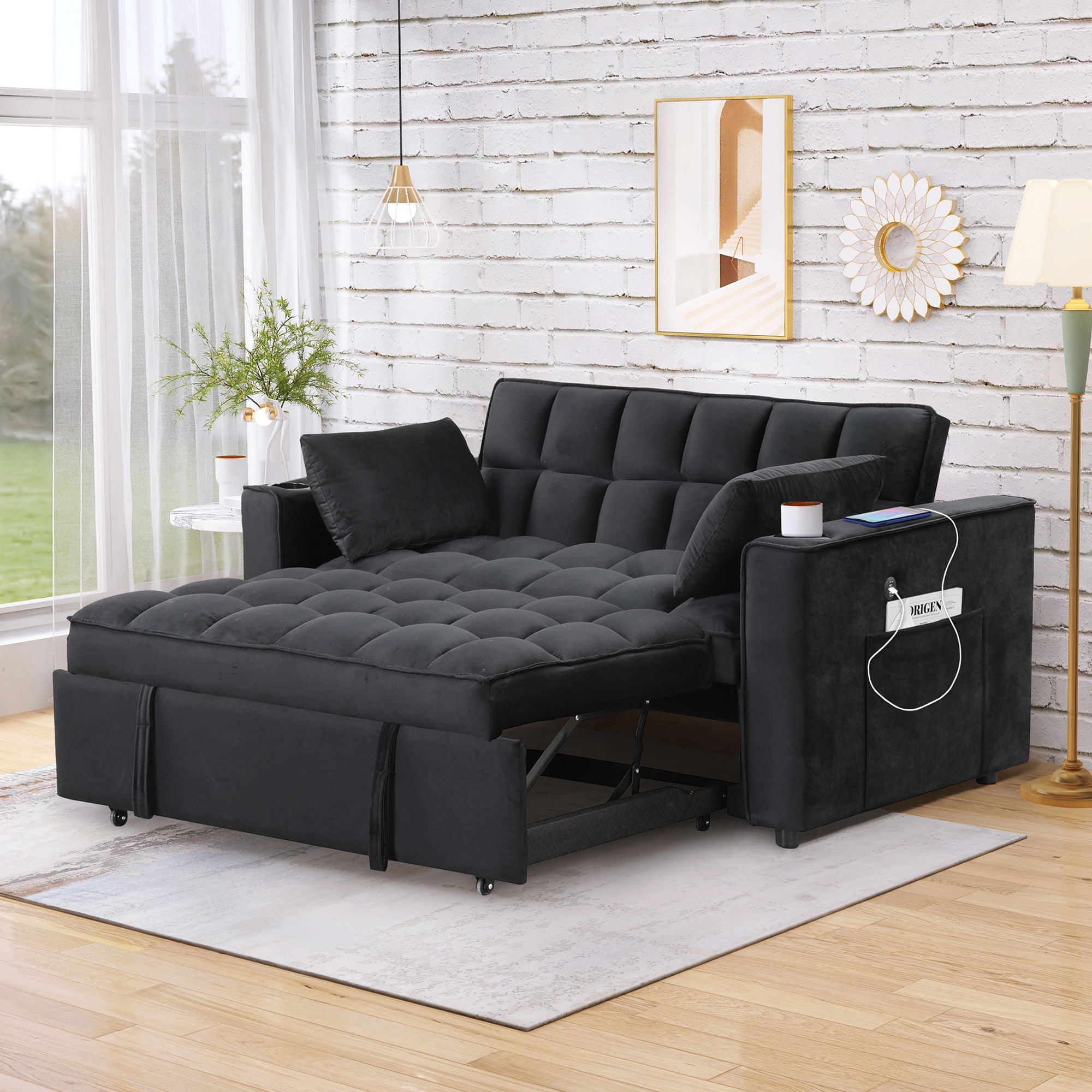 Multi Functional Sofa Bed With Cup Holder And USB Port For Living Room Or Apartments