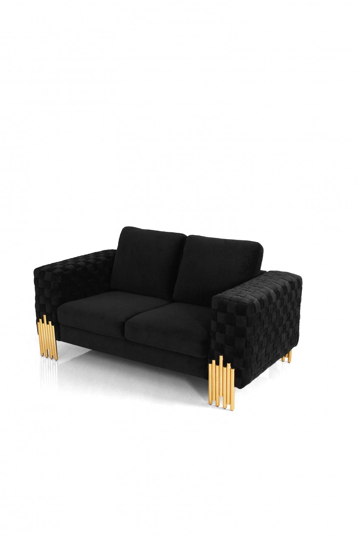 Stylish Velvet Accent Loveseat - Black / Gold